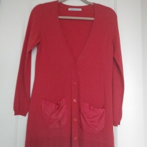 3 for 10) Dark pink pockets front cardigan S